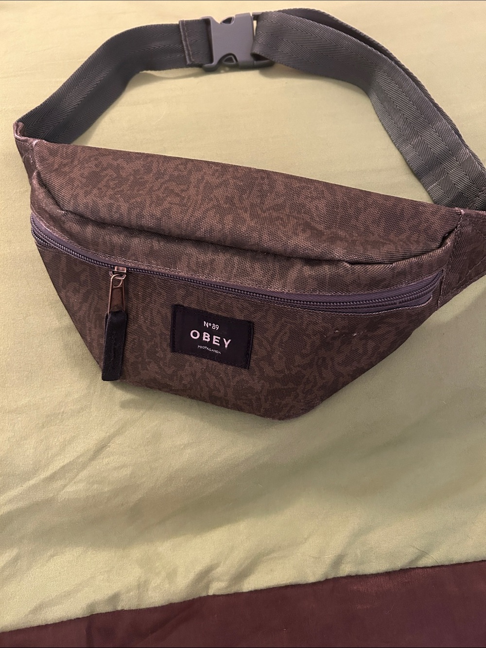 Obey Olive/Brown Textured Waist Pack w Back Pocket & Adjustable Strap Belt/Clip